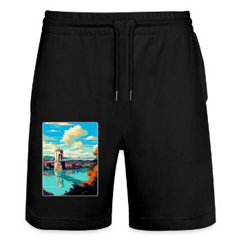 Bristol England Uk Vintage Travel Poster Souvenir - Stanley/Stella Trainer Unisex Organic Jogging Shorts - black - Front - Nik (191cm) & Marisol (170cm)