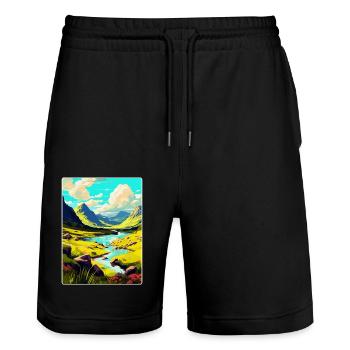 The Highlands Scotland Royaume-Uni Affiche de voyage souvenir - Short de jogging bio TRAINER Stanley/Stella unisexe - noir - Devant - Nik (191cm) & Marisol (170cm)