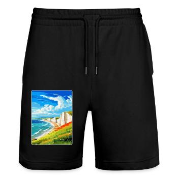 Seven Sisters Sussex Travel Poster Souvenir WPA - Stanley/Stella Trainer Unisex Organic Jogging Shorts - black - Front - Nik (191cm) & Marisol (170cm)