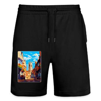 Canterbury England Uk Travel Poster Souvenir WPA - Stanley/Stella Trainer Unisex Organic Jogging Shorts - black - Front - Nik (191cm) & Marisol (170cm)