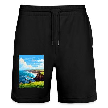 Lands End Cornwall England Uk Travel Poster WPA - Stanley/Stella Trainer Unisex Organic Jogging Shorts - black - Front - Nik (191cm) & Marisol (170cm)