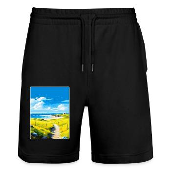 Isle Of Tiree Scotland Uk Travel Poster Souvenir - Stanley/Stella Trainer Unisex Organic Jogging Shorts - black - Front - Nik (191cm) & Marisol (170cm)