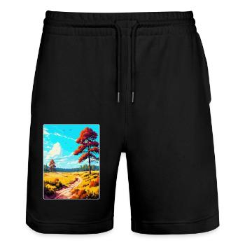 Cannock Chase Vintage Reiseposter Souvenir WPA - Stanley/Stella Unisex Bio Joggingshorts Trainer  - Schwarz - Vorne - Nik (191cm) & Marisol (170cm)