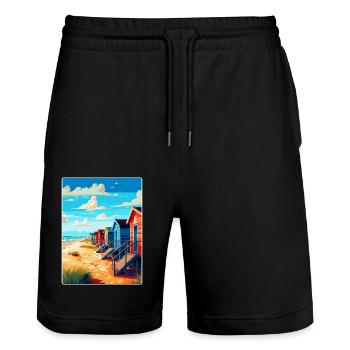 Wells à côté de la mer Angleterre Royaume-Uni Affiche de voyage WPA - Short de jogging bio TRAINER Stanley/Stella unisexe - noir - Devant - Nik (191cm) & Marisol (170cm)