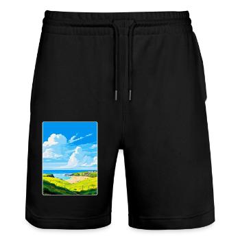 Crantock Cornwall England Uk Travel Poster WPA - Stanley/Stella Trainer Unisex Organic Jogging Shorts - black - Front - Nik (191cm) & Marisol (170cm)