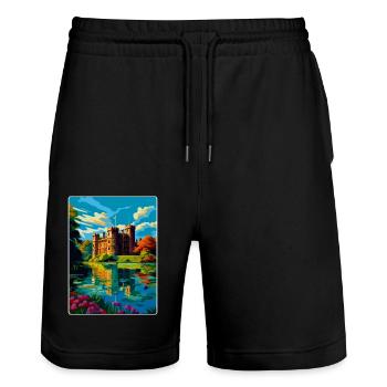 Hever Castle Angleterre Royaume-Uni Affiche de voyage Souvenir WPA - Short de jogging bio TRAINER Stanley/Stella unisexe - noir - Devant - Nik (191cm) & Marisol (170cm)