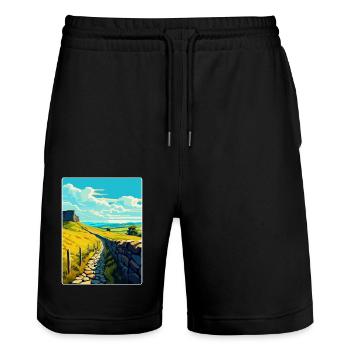 Hadrian England Uk Travel Poster Souvenir WPA - Stanley/Stella Trainer Unisex Organic Jogging Shorts - black - Front - Nik (191cm) & Marisol (170cm)