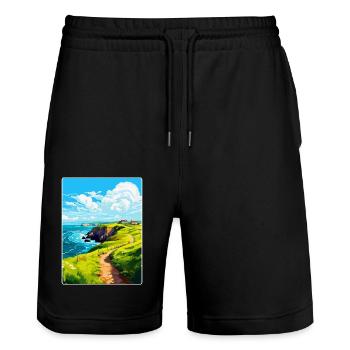 St Davids Head Wales Uk Travel Poster Souvenir WPA - Stanley/Stella Trainer Unisex Organic Jogging Shorts - black - Front - Nik (191cm) & Marisol (170cm)