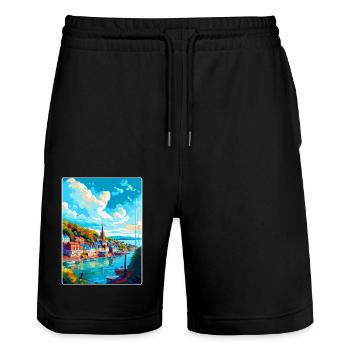 Dartmouth England Uk Travel Poster Souvenir WPA - Stanley/Stella Trainer Unisex Organic Jogging Shorts - black - Front - Nik (191cm) & Marisol (170cm)