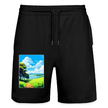 Mount Edgcumbe Country Park Reiseposter Souvenir - Stanley/Stella Unisex Bio Joggingshorts Trainer  - Schwarz - Vorne - Nik (191cm) & Marisol (170cm)