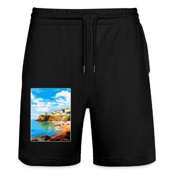 Portscatho Cornwall England Uk Travel Poster WPA - Stanley/Stella Trainer Unisex Organic Jogging Shorts - black - Front - Nik (191cm) & Marisol (170cm)