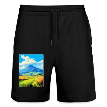Mourne Mountains Vintage Travel Poster Souvenir - Stanley/Stella Trainer Unisex Organic Jogging Shorts - black - Front - Nik (191cm) & Marisol (170cm)