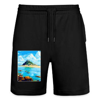 Marazion Cornwall England Uk Travel Poster WPA - Stanley/Stella Trainer Unisex Organic Jogging Shorts - black - Front - Nik (191cm) & Marisol (170cm)