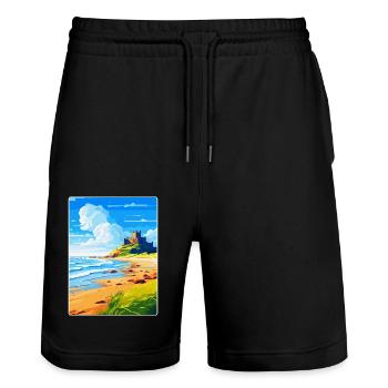 Château de Bamburgh Angleterre Royaume-Uni Affiche de voyage souvenir - Short de jogging bio TRAINER Stanley/Stella unisexe - noir - Devant - Nik (191cm) & Marisol (170cm)