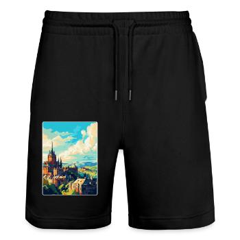 Edinburgh Schottland Großbritannien Reiseposter Souvenir WPA - Stanley/Stella Unisex Bio Joggingshorts Trainer  - Schwarz - Vorne - Nik (191cm) & Marisol (170cm)