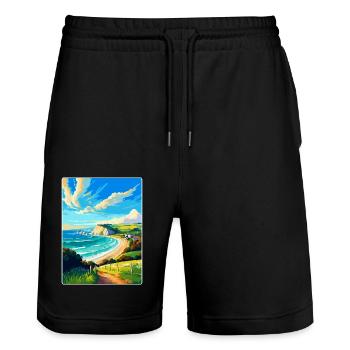 Isle Of Wight Vintage Reiseposter Souvenir WPA - Stanley/Stella Unisex Bio Joggingshorts Trainer  - Schwarz - Vorne - Nik (191cm) & Marisol (170cm)