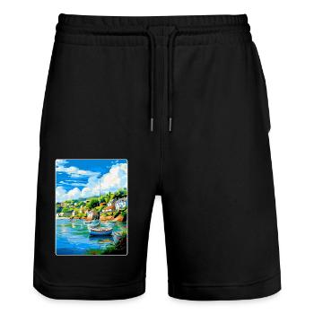 Fowey River Angleterre Royaume-Uni Affiche de voyage Souvenir WPA - Short de jogging bio TRAINER Stanley/Stella unisexe - noir - Devant - Nik (191cm) & Marisol (170cm)