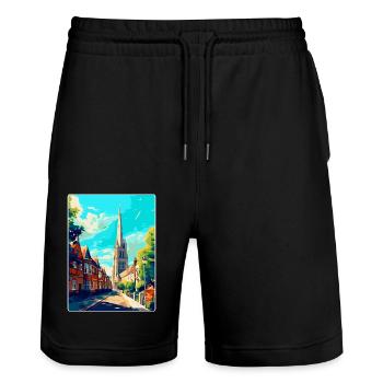 Salisbury England Uk Travel Poster Souvenir WPA - Stanley/Stella Trainer Unisex Organic Jogging Shorts - black - Front - Nik (191cm) & Marisol (170cm)