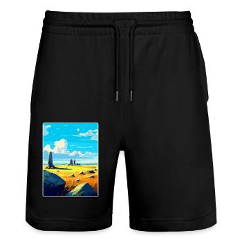 Culloden Scotland Uk Travel Poster Souvenir WPA - Stanley/Stella Trainer Unisex Organic Jogging Shorts - black - Front - Nik (191cm) & Marisol (170cm)
