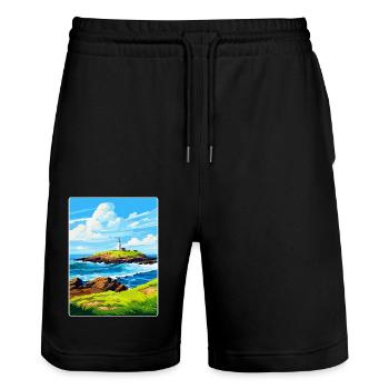 Godrevy Point Angleterre Royaume-Uni Affiche de voyage souvenir - Short de jogging bio TRAINER Stanley/Stella unisexe - noir - Devant - Nik (191cm) & Marisol (170cm)