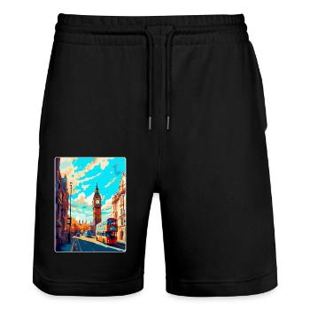 London England Uk Vintage Travel Poster Souvenir - Stanley/Stella Trainer Unisex Organic Jogging Shorts - black - Front - Nik (191cm) & Marisol (170cm)