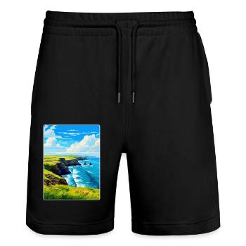 Lizard Peninsula Cornwall England Uk Travel Poster - Stanley/Stella Trainer Unisex Organic Jogging Shorts - black - Front - Nik (191cm) & Marisol (170cm)