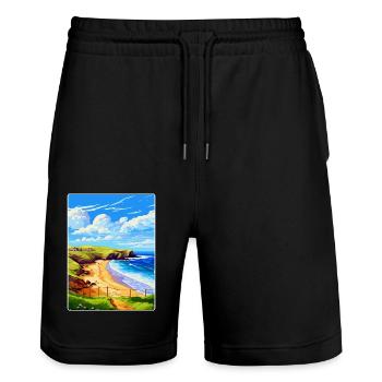Holywell Bay Cornwall England Uk Travel Poster WPA - Stanley/Stella Trainer Unisex Organic Jogging Shorts - black - Front - Nik (191cm) & Marisol (170cm)