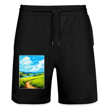 Lerryn Cornwall England Uk Travel Poster Souvenir - Stanley/Stella Trainer Unisex Organic Jogging Shorts - black - Front - Nik (191cm) & Marisol (170cm)