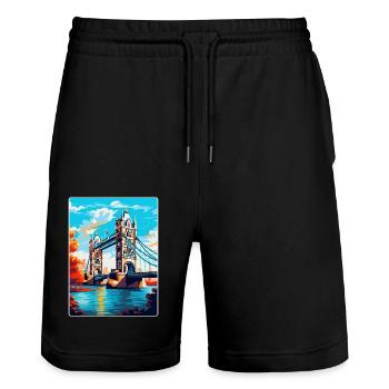 Tower Bridge Angleterre Royaume-Uni Affiche de voyage Souvenir WPA - Short de jogging bio TRAINER Stanley/Stella unisexe - noir - Devant - Nik (191cm) & Marisol (170cm)