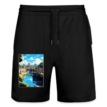 Knaresborough, England, Vereinigtes Königreich, Reiseposter, Souvenir - Stanley/Stella Unisex Bio Joggingshorts Trainer  - Schwarz - Vorne - Nik (191cm) & Marisol (170cm)