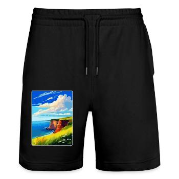 Berry Head Devon Vintage Reiseposter Souvenir - Stanley/Stella Unisex Bio Joggingshorts Trainer  - Schwarz - Vorne - Nik (191cm) & Marisol (170cm)