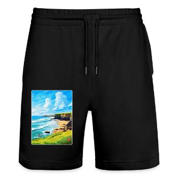 Bude Cornwall England Uk Travel Poster Souvenir - Stanley/Stella Trainer Unisex Organic Jogging Shorts - black - Front - Nik (191cm) & Marisol (170cm)