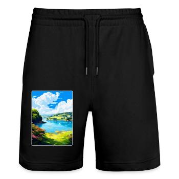 Helford River Angleterre Royaume-Uni Affiche de voyage souvenir - Short de jogging bio TRAINER Stanley/Stella unisexe - noir - Devant - Nik (191cm) & Marisol (170cm)