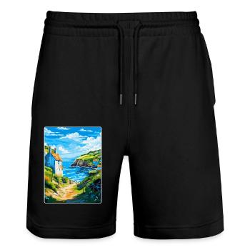 Cadgwith Cornwall England Uk Travel Poster WPA - Stanley/Stella Trainer Unisex Organic Jogging Shorts - black - Front - Nik (191cm) & Marisol (170cm)