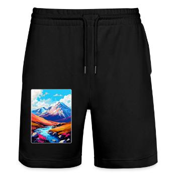 Ben Nevis Scotland Uk Travel Poster Souvenir WPA - Stanley/Stella Trainer Unisex Organic Jogging Shorts - black - Front - Nik (191cm) & Marisol (170cm)
