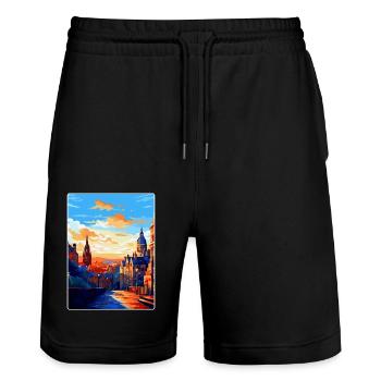 Edinburgh Schottland Großbritannien Reiseposter Souvenir WPA - Stanley/Stella Unisex Bio Joggingshorts Trainer  - Schwarz - Vorne - Nik (191cm) & Marisol (170cm)