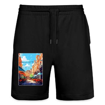 Covent Garden England Uk Reiseposter Souvenir - Stanley/Stella Unisex Bio Joggingshorts Trainer  - Schwarz - Vorne - Nik (191cm) & Marisol (170cm)