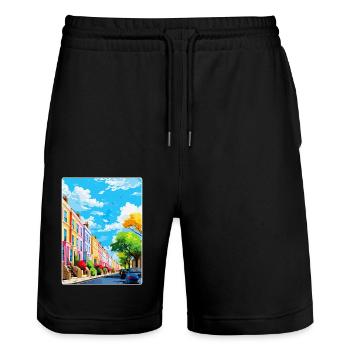 Notting Hill London England Uk Travel Poster WPA - Stanley/Stella Trainer Unisex Organic Jogging Shorts - black - Front - Nik (191cm) & Marisol (170cm)