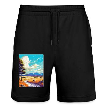 Cairngorms Scotland Uk Travel Poster Souvenir WPA - Stanley/Stella Trainer Unisex Organic Jogging Shorts - black - Front - Nik (191cm) & Marisol (170cm)