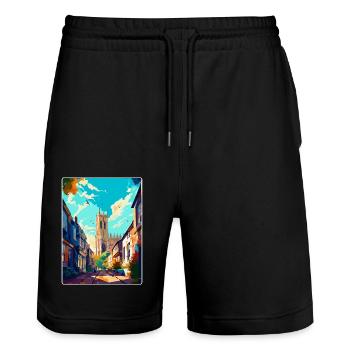 Canterbury England Uk Travel Poster Souvenir WPA - Stanley/Stella Trainer Unisex Organic Jogging Shorts - black - Front - Nik (191cm) & Marisol (170cm)