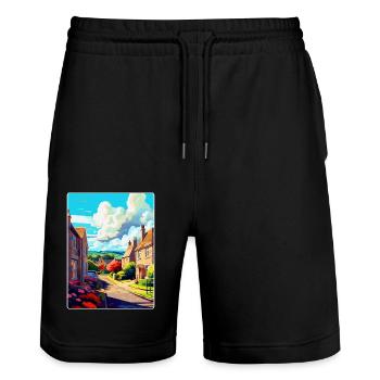 Bathampton England Uk Travel Poster Souvenir WPA - Stanley/Stella Trainer Unisex Organic Jogging Shorts - black - Front - Nik (191cm) & Marisol (170cm)