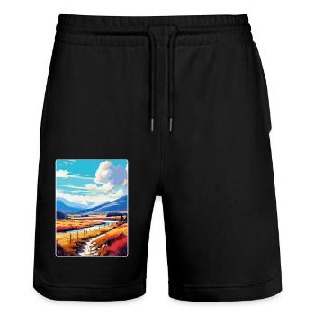 Cairngorms Scotland Uk Travel Poster Souvenir WPA - Stanley/Stella Trainer Unisex Organic Jogging Shorts - black - Front - Nik (191cm) & Marisol (170cm)