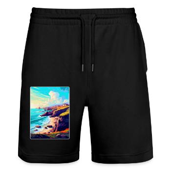 Lizard Point England Uk Reise Poster Souvenir WPA - Stanley/Stella Unisex Bio Joggingshorts Trainer  - Schwarz - Vorne - Nik (191cm) & Marisol (170cm)
