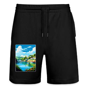 Fowey River Angleterre Royaume-Uni Affiche de voyage Souvenir WPA - Short de jogging bio TRAINER Stanley/Stella unisexe - noir - Devant - Nik (191cm) & Marisol (170cm)