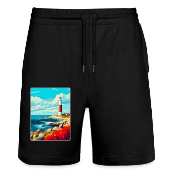 Portland Bill Angleterre Royaume-Uni Affiche de voyage Souvenir - Short de jogging bio TRAINER Stanley/Stella unisexe - noir - Devant - Nik (191cm) & Marisol (170cm)
