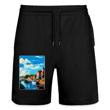 Woodbridge England Uk Reiseposter Souvenir WPA - Stanley/Stella Unisex Bio Joggingshorts Trainer  - Schwarz - Vorne - Nik (191cm) & Marisol (170cm)