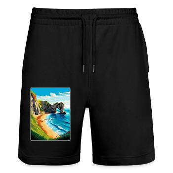 Durdle Door England Uk Reise Poster Souvenir WPA - Stanley/Stella Unisex Bio Joggingshorts Trainer  - Schwarz - Vorne - Nik (191cm) & Marisol (170cm)