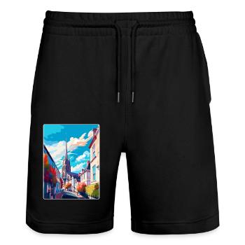 Truro England UK Vintage Reiseposter Wandkunst - Stanley/Stella Unisex Bio Joggingshorts Trainer  - Schwarz - Vorne - Nik (191cm) & Marisol (170cm)