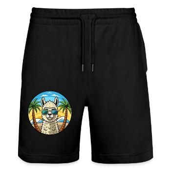 Alpaka Lustige Cartoon Sommer Strand Sonnenbrille Cool - Stanley/Stella Unisex Bio Joggingshorts Trainer  - Schwarz - Vorne - Nik (191cm) & Marisol (170cm)