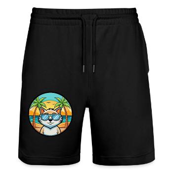 Chat Drôle Dessin Animé Plage De Soleil De Plage Autocollant - Short de jogging bio TRAINER Stanley/Stella unisexe - noir - Devant - Nik (191cm) & Marisol (170cm)
